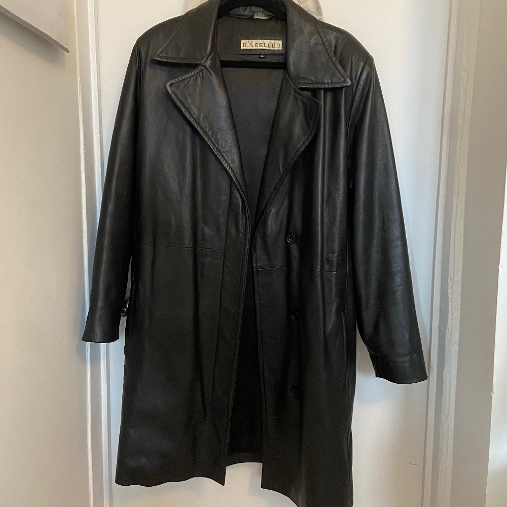 Excelled Genuine Leather Trench Coat